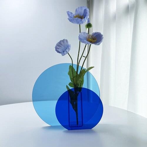 Nordic Acrylic Blue Small Transparent Glass Vase Floral Art Decoration Home Table Flower Vase Modern Plant Vase Terrarium