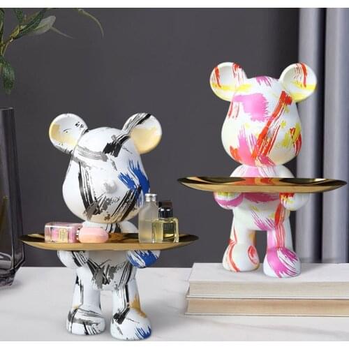 Nordic Europe Home Decor Figurine Miniature Originality Cartoon Bear Sculptures Tabletop Ornaments Resin Statue Sculpture