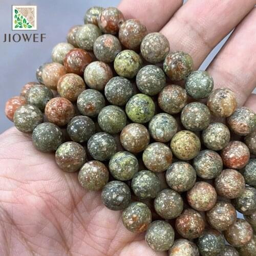 Light Unakite Loose Round Stone Beads DIY Bracelet Necklace Accessories Natural Stone for Jewelry Making 15"Strand 4 6 8 10 12MM