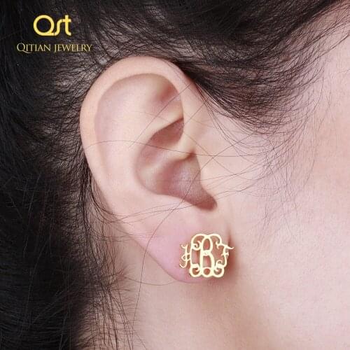Personalized Monogram Name Earrings Jewelry Custom Initials Stud Earrings For Women Stainless Steel Pendientes Mujer Moda 2019