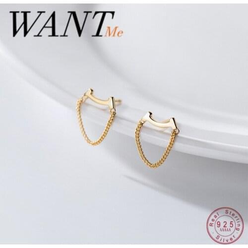 WANTME Genuine 925 Sterling Silver Simple Romantic Geometric Chain Stud Earrings for Women Bohemian Ethnic Party Jewelry Gift