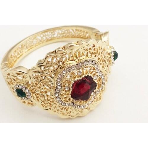 Gold Color Metal Morocco Bangles Hollow Flower Jewelry For Women Wedding Dubai Bridal Gift Vintage Resin Flower Cuff Bracelet