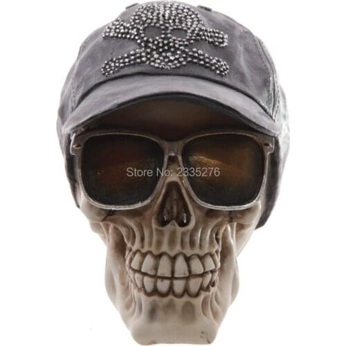 1Piece Halloween Resin Decoration Skeleton Face With Baseball Cap & Sunglasses Skull Collection