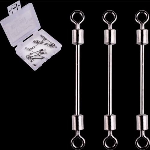 10 pcs/ Box Fishing Swivels Line Wire Leaders Fishing Connector Pin Bearing Rolling Swivel Fishhook Line Stainless Steel Tackle