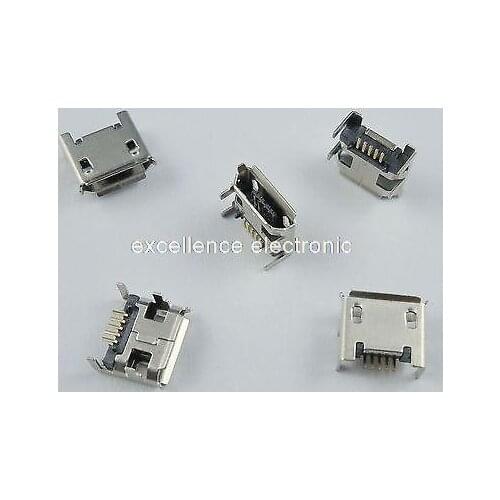 100 Pcs Micro USB Type B Female 5 Pin DIP Socket Connector 4 Legs