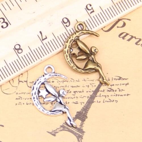 20pcs Charms fairy angel moon star 25x14mm Antique Pendants,Vintage Tibetan Silver Jewelry,DIY for bracelet necklace