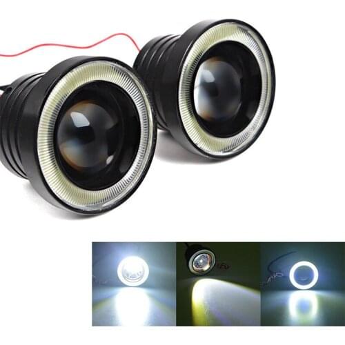 2pcs/set 2.5" Car COB LED Angel Eye Halo Ring Projector Lens Fog DRL Driving Light