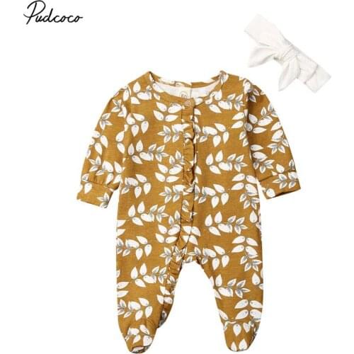 2019 Brand Newborn Baby Girl Long Sleeve Floral Romper Headband Jumpsuit Autumn Clothes Outfit 0-6M