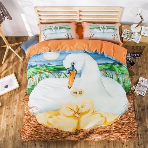 Dolphin Swan 80S Egyptian Cotton 3D Animal Bedding set Cool Digital printed Duvet Cover Set Bed Sheet PillowCase Queen King 4pcs