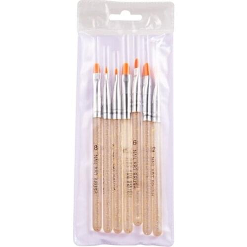 7Pcs Painting Pen Set Professional Manicure UV Gel Brush Nail Art Drawing Tools Phototherapy Beauty with Handle Silver Golden