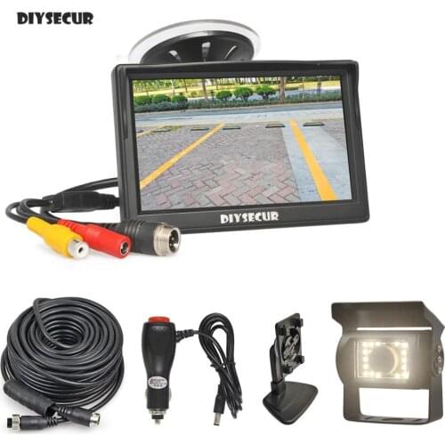 DIYSECUR 5" 4PIN Reverse Rear View Car Monitor Waterproof LED Night Vision Backup Bus Truck CCD Camera free Car Charger