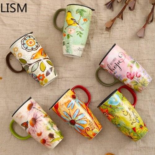 Large Capacity Ceramic Coffee Mug Office Milk Tea Cup with Lid Cup Coffee Creative Retro Water Bottle Birthday Tazas Para Cafe