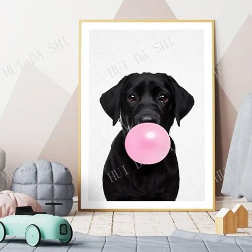 Bubblegum Black Labrador, Canvas Art Print, Dog Print, Nursery Decor, Photographic Art, Peakaboo, Canvas, Large Poster