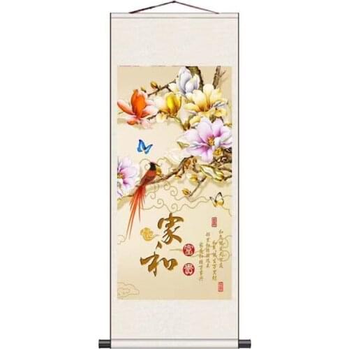 Flower Bird Scroll Calligraphy Painting Chinese Style Living Room Bedroom Wall Art Hang Painting Home Office Decor Canvas Poster