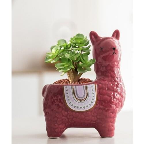 Desktop Decoration Vase Creative Cute Alpaca Ceramic Flower Plant Pot Office Decor Water Storage Plant Gardening Planting Flower