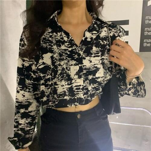 Chic retro floral print all-match short shirts elegant retro ink print shirt all-match retro streewear 2021 early spring women