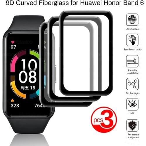 3Pcs 9d curved fiberglass for huawei honor band 6 glass screen protector for hauwei honer xonor band6 smart bracelet film cover