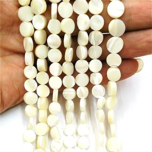 Natural Sea Shell Round Beads 8-10mm Exquisite Shell Round Pie-shaped Beads For DIY Bracelets, Necklaces, Earrings Accessories