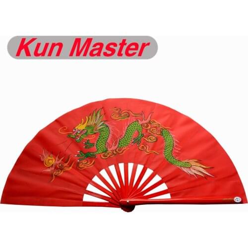 Kun Master 34 Cm Bamboo Red dragon pattern Chinese Kung Fu Tai Chi Fan Dragon STYLE fan
