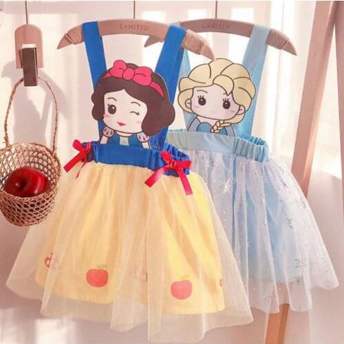 Summer Girls Cartoon Sling Ice and Snow Princess Dress Female Baby New Birthday Performance Dress Fluffy Princess Dress