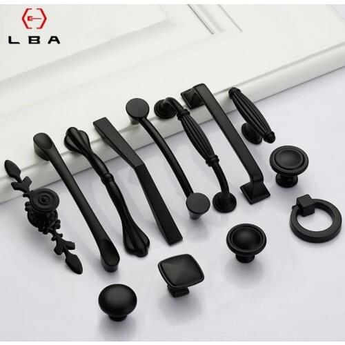Furniture Cabinet Hardware Door Handle American Aluminium Alloy Decorative Furniture Knobs Black Push Pull Hands