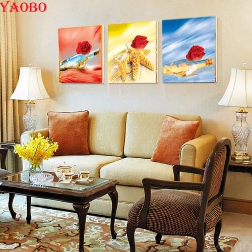 DIY Diamond Painting Crystal Cross Stitch kit Mosaic 5D Diamond painting Roses/Starfish/drift bottle Diamond embroidery 3pcs set