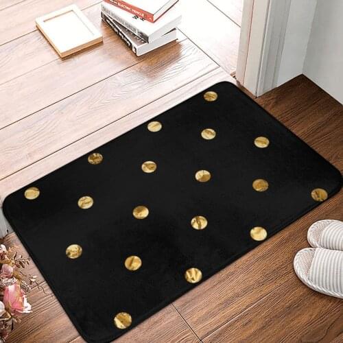 Black Golden Dots Doormat Carpet Mat Rug Polyester Non-Slip Floor Decor Bath Bathroom Kitchen Living Room 40x60