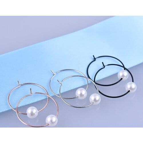 Wholesale new fashion Sivler And Gold Color earring Jewelry Statement Stainless Steel Big Round pearl Earrings For Women