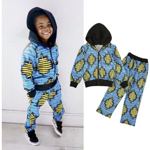 2020 Autumn African Fashion Clothes Kids Boy Dashiki Print Hooded Full Sleeve Tops Pants Girls Zipper Jackets Trousers Suit