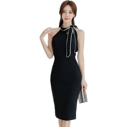 Black strapless dress one piece korean ladies Sexy Sleeveless Bodycon Office Party Dresses for women clothing