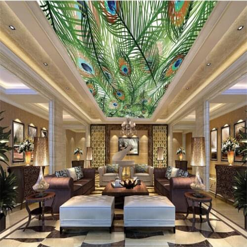 Custom 3d ceiling wallpaper Peacock feather wallpaper wall ceiling wallpaper photo luxury 3d wallpaper for ceiling