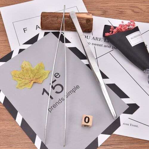 New 25/30cm Straight Toothed Tweezers Barbecue Stainless Steel Long Food Tongs Home Medical Tweezers Garden Kitchen BBQ Tool1PCS