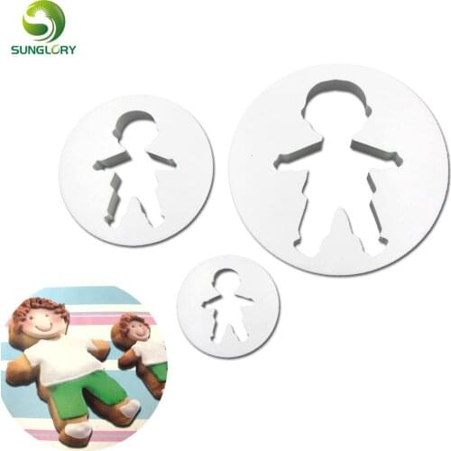 DIY 3PCS Embossed Little Boy Biscuit Mold Chocolate Plastic Baby Boy Cookie Cutter Fondant Cutter Mold Baking Tools For Cakes