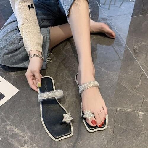 Sandals and slippers female summer wear 2020 new Korean fashion net red sleeve toe rhinestone flat bow bow slippers women