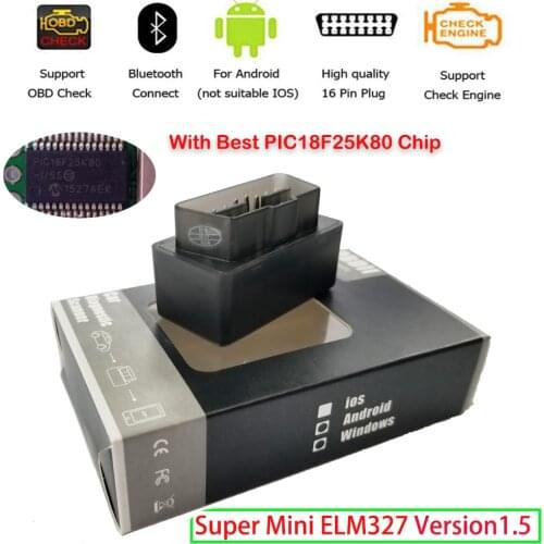 Super Mini Elm327 Bluetooth 25K80 V1.5 Elm 327 OBD II Auto Code Scanner Elm-327 OBDII Adapter ELM327 Diagnostic Tool for Andriod