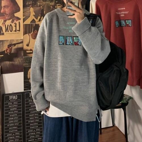 Sweater loose thickened knitwear autumn and winter round collar Korean version of the trend personality line clothing