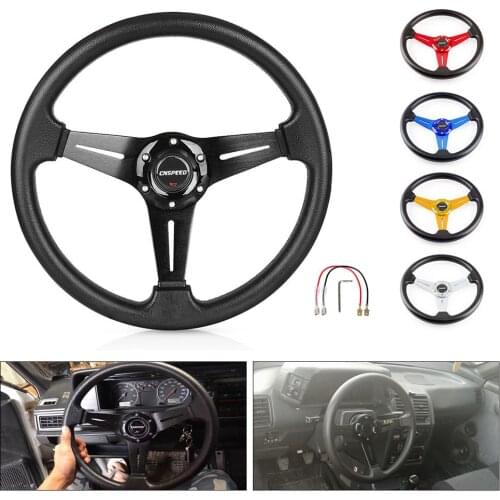 Universal Racing PU Leather Steering Wheel 350mm 14inch Aluminum Alloy Auto Sport Drifting Steering Wheels Deep Dish Corn Style