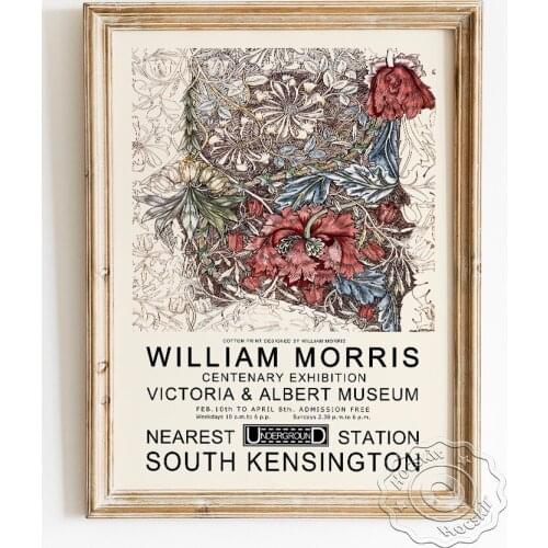 William Morris Textile Design Exhibition Museum Poster, Luxuriant Elegance Flora Wallpaper Art Prints, Living Room Home Decor