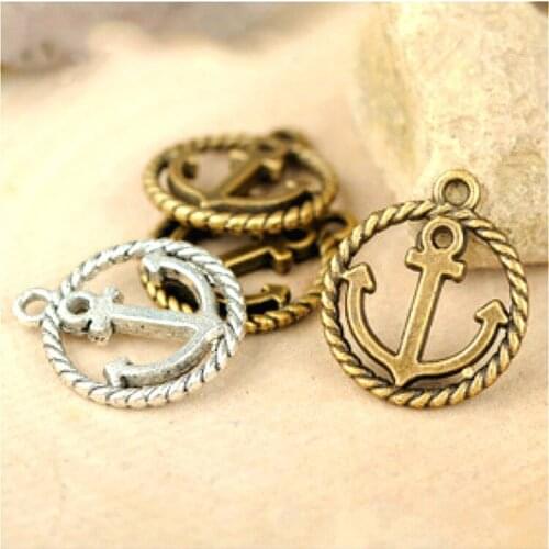 High Quality 20 Pieces/Lot 15mm*18mm Antique Silver plated Or Antique Bronze Round Rope Anchor Charms Fit For Jewelry Making