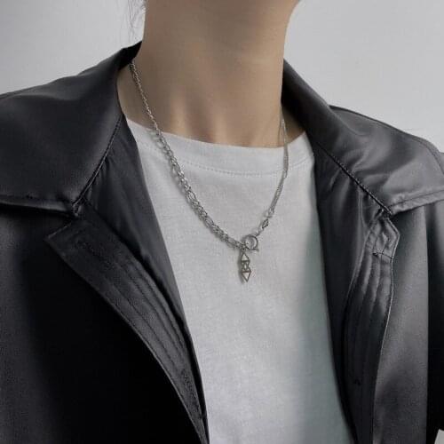 VSnow High Street Double-Layer Rhombus Pendant Necklace for Women Fashion Asymmetry Hollow Chunky Chain Necklace Jewellery