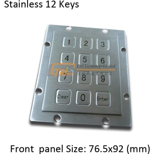 12 keys panel mount stainless steel numeric keypad, metallic industrial keypad, metal pinpad