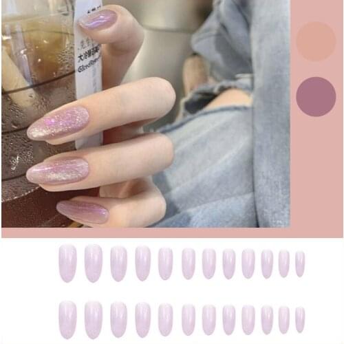 24Pcs Glossy Purple Artificial Fake Nails For Design Fashion Middle Length False Nails Full Cover Salon Tip Manicure Fingernails