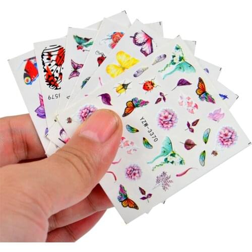 3D Watercolor Butterflies Slider Nail Art Water Transfer Decal Sticker Colorful Butterfly Flower Nail Decoration Tattoo Manicure
