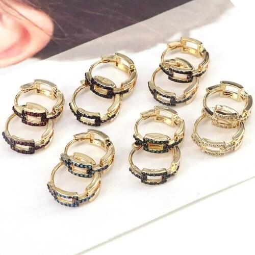 5Pairs Fashion high quality cz crystal micro pave hoop earring jewelry fashion clear multi color cuff Geometric earring Gift