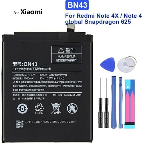 Replacement Phone Battery 4000mAh BN43 For Xiao mi Xiaomi Redmi Note 4X / Note 4 global Snapdragon 625 BN 43 Note4 Phone Battery
