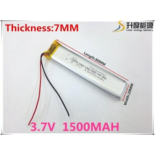 Free shipping Polymer battery 1500 mah 3.7V 702080 smart home MP3 speakers Li-ion battery for dvr,GPS,mp3,mp4,cell phone,speak