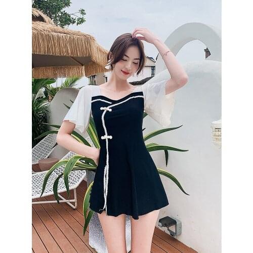 Bikinis 2021 Korean Hot Bathing Suit Plus Size Women Trendy Swim Wear One Piece Swimsuit Dress Retro Ins Style Fairy Polyester