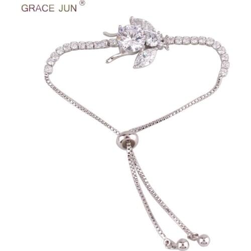 GRACE JUN Trendy Inlay Big AAA Cubic Zircon Bee Shape Adjustable Chain Bracelet&bangle Elegant Bridal Wedding Charm Accessory