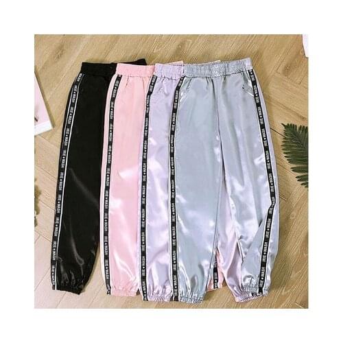 Summer Big Pocket Satin Highlight Pants Women Glossy Sport Ribbon Trousers BF Harajuku Joggers Womens Sports Pants