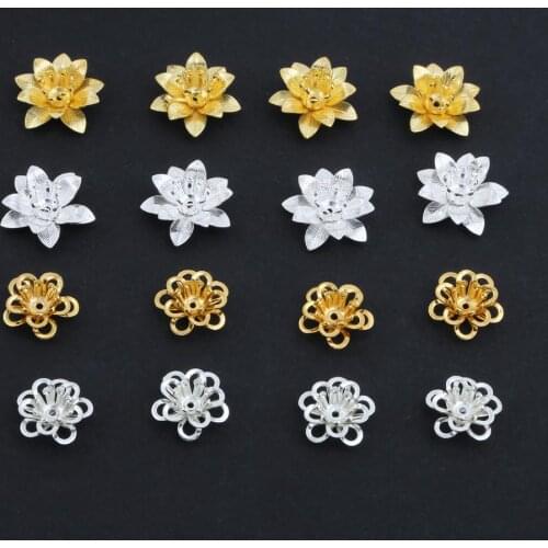 NEW 10pcs Metal Beads Cap Copper Spacer Flower Beads Base Cabochon Settings Cameo Tray DIY Jewelry Earrings Accessories